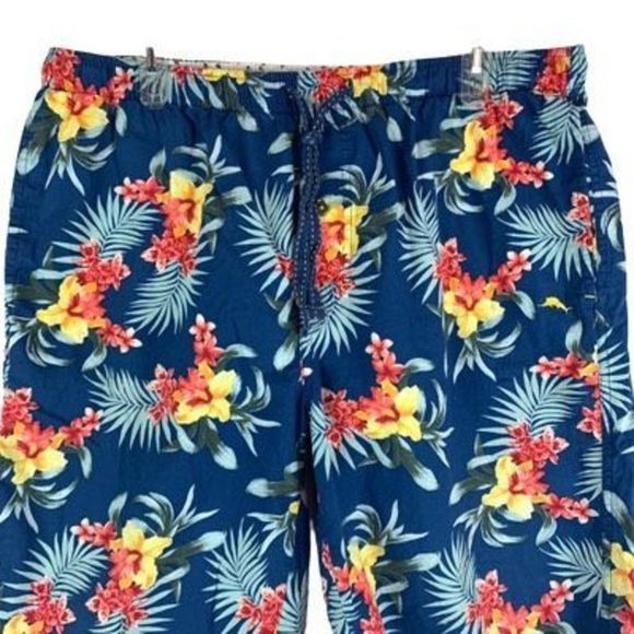 Tommy Bahama Mens Large Blue 100% Cotton Flower Design Drawstring Shorts - Picture 2 of 12